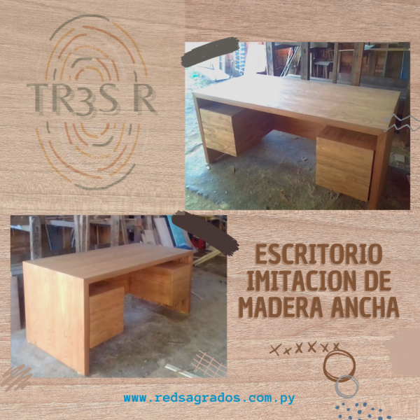 Escritorio imitación de madera ancha